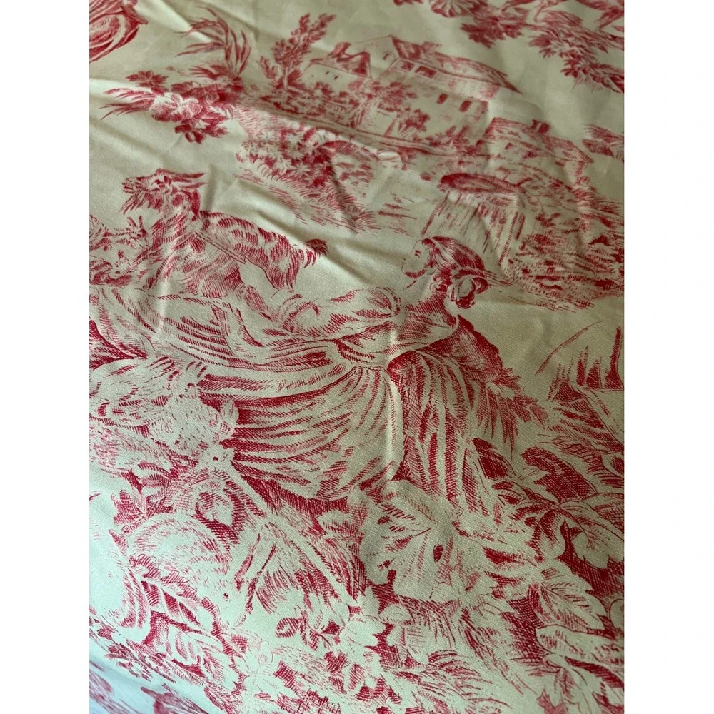 Two Vintage French Country Red Toile de Jouy Pastoral Scene Curtain Panel 48x84